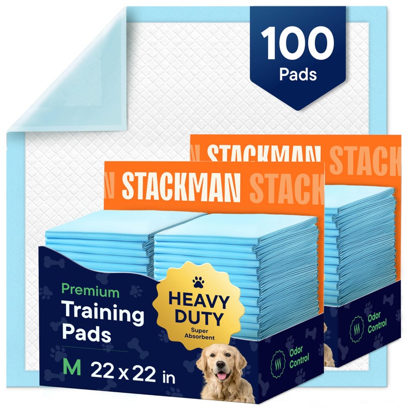 Stack Man Puppy Pads Pet Pee Pads for Dogs & Puppy Training - 100 Count - Potty Pads for Dogs 22" x 22" Leak-Proof Dog Pee Pads - Quick-Dry Surface - Heavy Duty Absorbent Disposable Dog Wee Pad Bulk Pack - Image 1