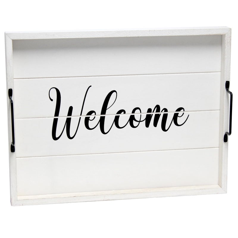 Elegant Designs HG2000WWC Decorative Wood Serving Tray wHandles 1550 x 12 Welcome Pack of 1