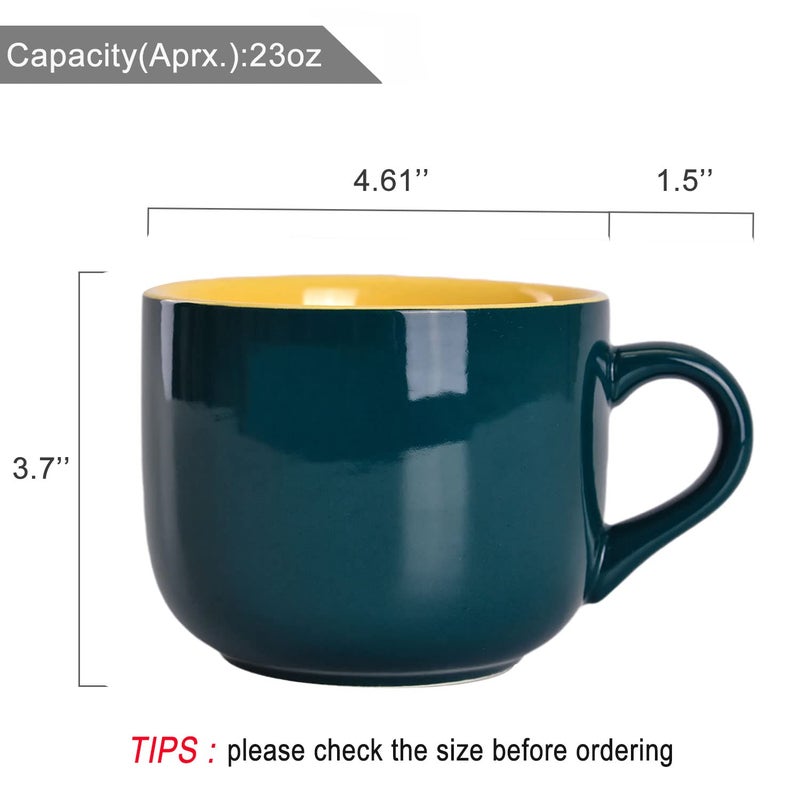 WHJY Simple Ceramic Soup Mugs with Lid, 22 oz Soup Cups with Handle, Microwave Oatmeal Bowl Coffee Mug with Lid and Handle for Milk, Tea, Fruit, Ice Cream Cereal Coffee - Dark Green - Image 2