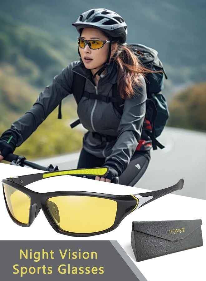 roaiss Polarized Night Vision Sports Glasses for Men Women, UV400 Protection Driving Glasses with PC Frame and Yellow Lens, Goggles for Baseball Running Fishing Golf  - Image 1