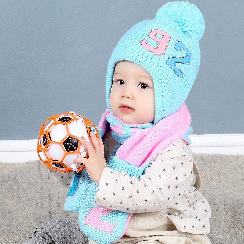 Plush Baby Knit Hat and Scarf Set 5384 light blue 