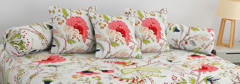 SHOMES Pure Soft Cotton Printed Diwan Set Covers 6 Pieces - 1 Single Bed Sheet (60 X 90) with 3 Cushion (16 X 16), 2 Bolster Covers (16 X 32) (S White, Medium) - Image 2