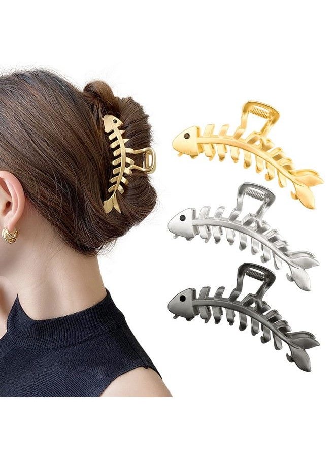 DonLeeving 3 Pack Large Metal Hair Claw Clips Fish Bone Shape Hairpin Fish Tail Hair Clips Nonslip Hair Clamps Hair Accessories For Thick Hair Thin Hair Hairstyling  - Image 2