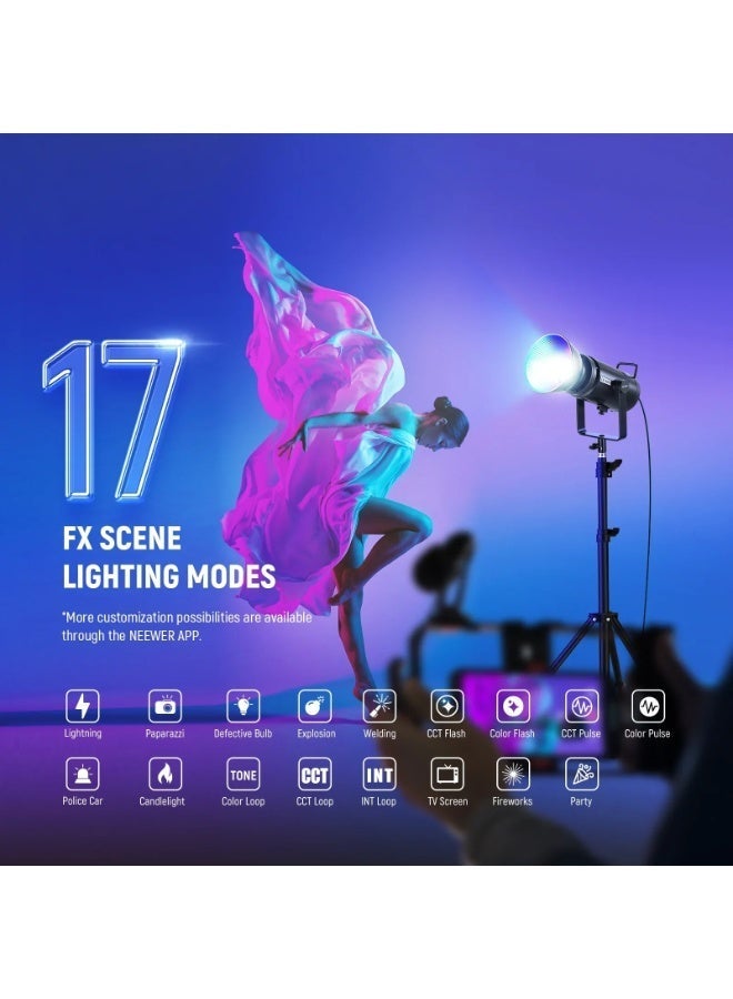 نيوير CB300C 300W COB RGBWW LED Video Light - Image 5