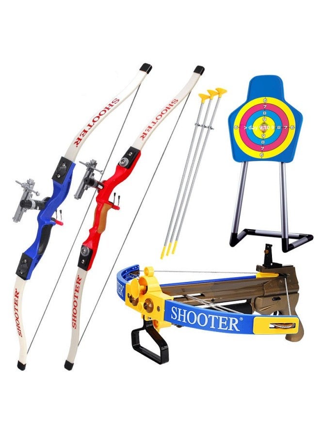 Children's Sucker Bow Crossbow Parent-child Outdoor Competitive Scenic Spot Park Archery Shooting Recurve Bow Arrow Toy Set Stall-Color:Small Blue Bow +3 Arrows + Vertical Target + Quiver Finger Sleeve (e-commerce Box) - Image 2