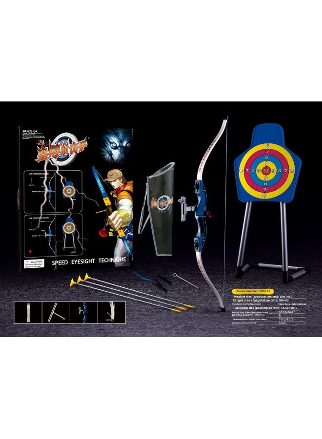 Children's Sucker Bow Crossbow Parent-child Outdoor Competitive Scenic Spot Park Archery Shooting Recurve Bow Arrow Toy Set Stall-Color:Small Blue Bow +3 Arrows + Vertical Target + Quiver Finger Sleeve (e-commerce Box) - Image 1