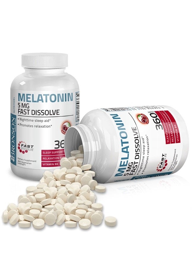 Bronson Melatonin 5mg Fast Dissolve Cherry Flavor Tablets with Vitamin B6 - Nighttime Sleep Aid - Promotes Relaxation, 360 Vegetarian Chewable Lozenges - Image 3