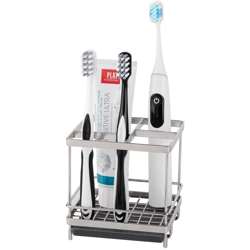 Heagoale Stainless Steel Toothbrush Holders for Bathrooms, 5 Slots Kids Electric Tooth Brush and Toothpaste Organizer for Countertop, Shower, Vanity, Sliver - Image 1