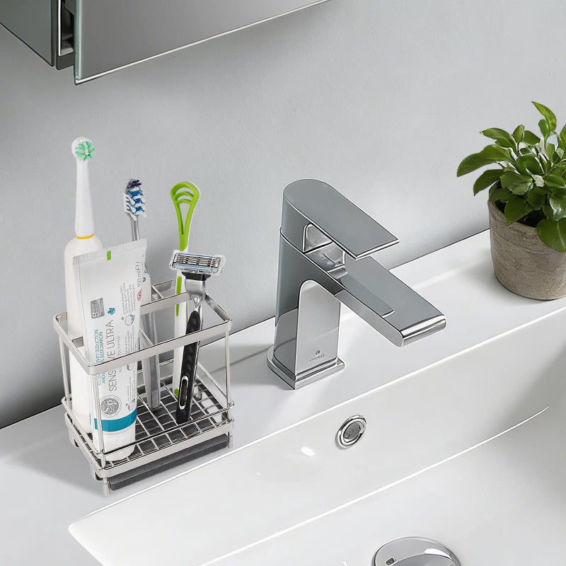 Heagoale Stainless Steel Toothbrush Holders for Bathrooms, 5 Slots Kids Electric Tooth Brush and Toothpaste Organizer for Countertop, Shower, Vanity, Sliver - Image 2