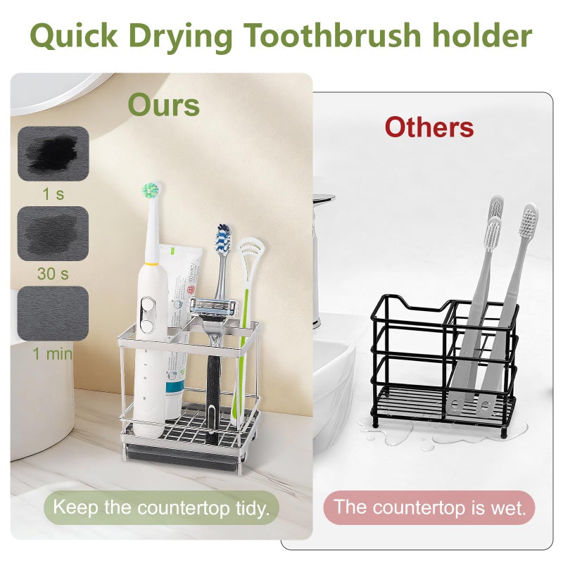 Heagoale Stainless Steel Toothbrush Holders for Bathrooms, 5 Slots Kids Electric Tooth Brush and Toothpaste Organizer for Countertop, Shower, Vanity, Sliver - Image 3