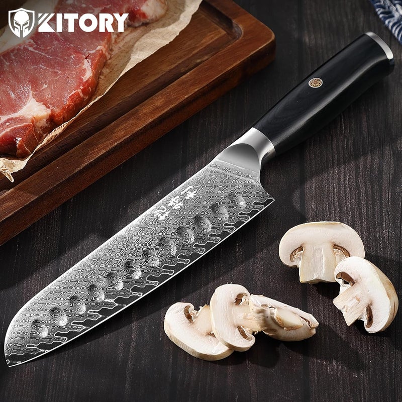 Kitory 73 Layers Damascus Santoku Knife 7",10Cr15CoMoV HC Cutting Core, Japanese Style Premier Kitchen Chefs Gadget w/t Gift Box - Image 2