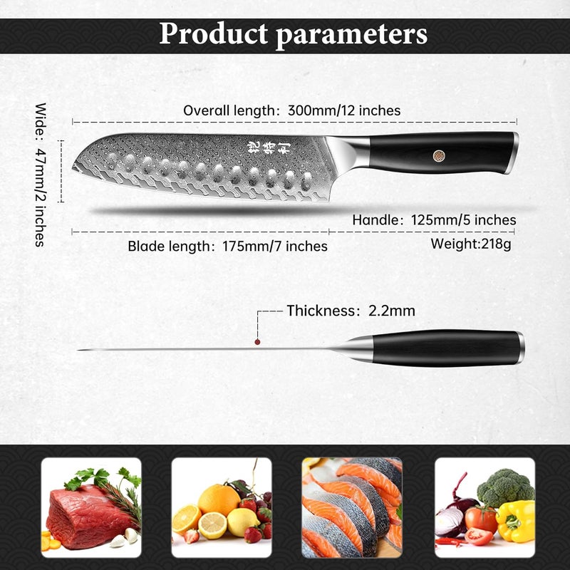 Kitory 73 Layers Damascus Santoku Knife 7",10Cr15CoMoV HC Cutting Core, Japanese Style Premier Kitchen Chefs Gadget w/t Gift Box - Image 3