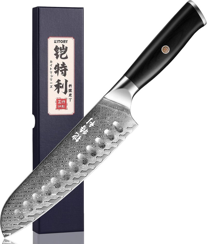 Kitory 73 Layers Damascus Santoku Knife 7",10Cr15CoMoV HC Cutting Core, Japanese Style Premier Kitchen Chefs Gadget w/t Gift Box - Image 1