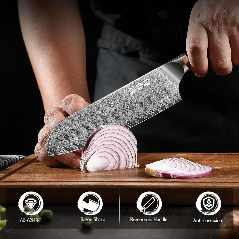 Kitory 73 Layers Damascus Santoku Knife 7",10Cr15CoMoV HC Cutting Core, Japanese Style Premier Kitchen Chefs Gadget w/t Gift Box - Image 5