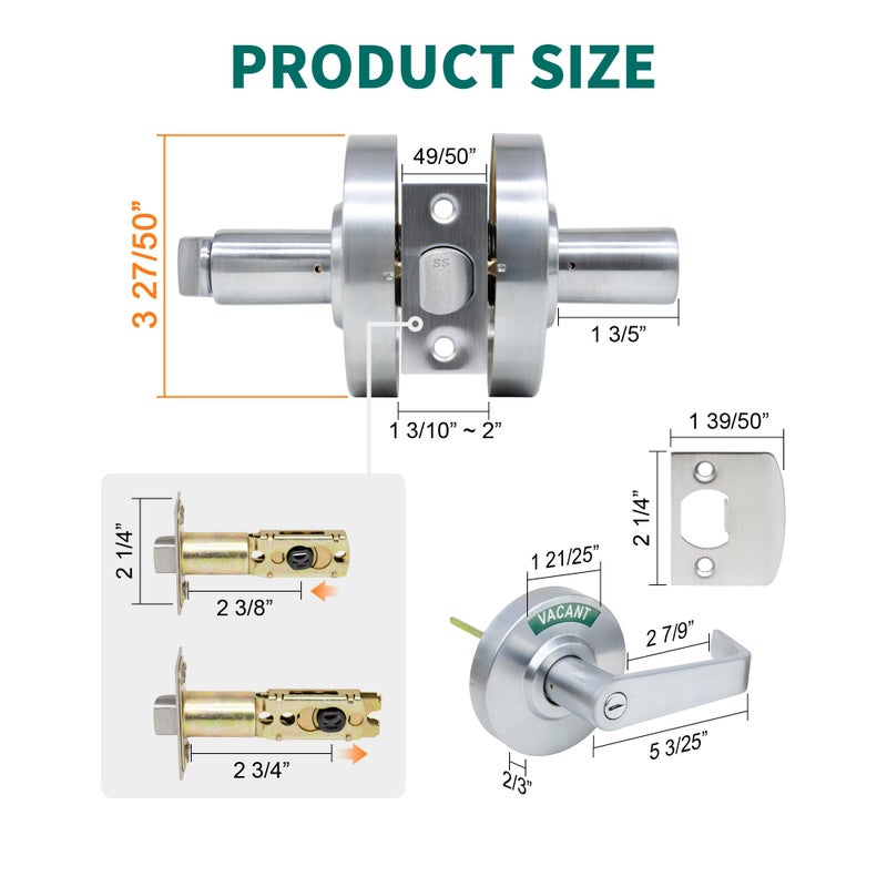 Marie Commercial Door Handle For Bathroom Privacy Vacant Occupied & Commercial Restroom Lock Durable Restroom Door Handle With In-Use & Vacant Large Indicator (Sliver) - Image 2
