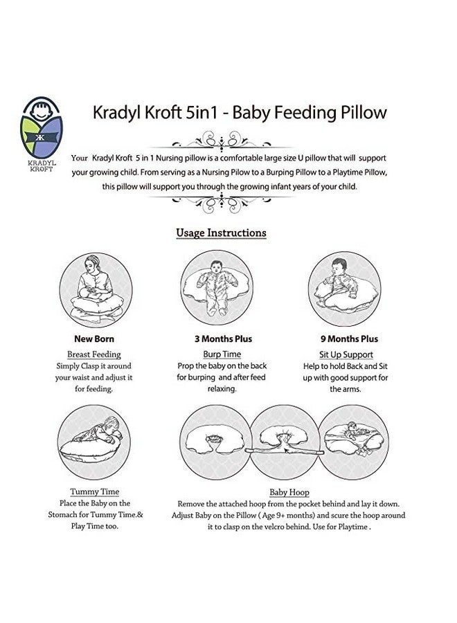 Kradyl Kroft 5In1 Baby Feeding Pillow With 100% Cotton Detachable Cover | With Belt And Baby Hoop | Breastfeeding Pillow | Nursing Pillow (Royal Blue) - Image 4