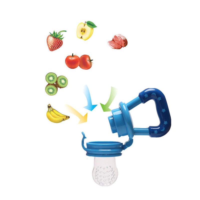 WAJIAYON Food Feeder Baby Fruit Pacifier (3 Pcs) with 6 Different Sized Silicone Pacifiers 2 PCS Dispensing Spoon 90ML Spoons Clip Infant Teething Feeders -Blue - Image 4