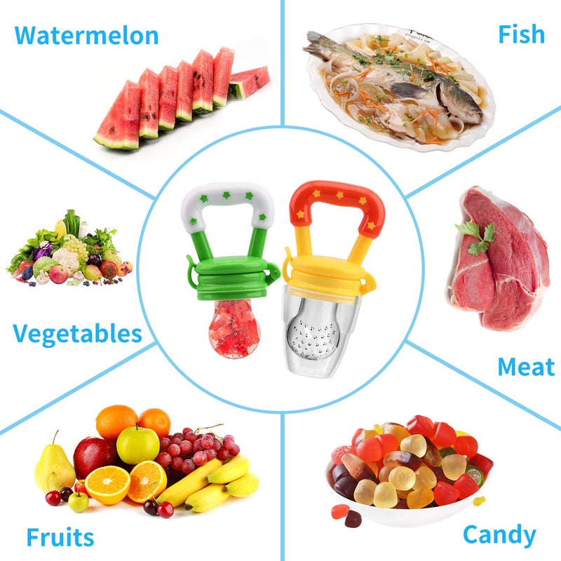 WAJIAYON Food Feeder Baby Fruit Pacifier (3 Pcs) with 6 Different Sized Silicone Pacifiers 2 PCS Dispensing Spoon 90ML Spoons Clip Infant Teething Feeders -Blue - Image 3