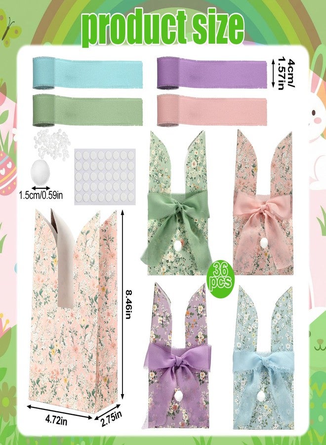 Resurhang 36 Set Easter Bunny Gift Bags Flowers Bunnies Birthday Treat Bags Cute Candy Goodie Rabbit Party Favors Supplies Crafts for Birthday Wedding Spring Party Favor - Image 2
