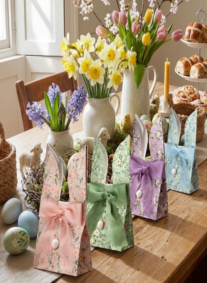 Resurhang 36 Set Easter Bunny Gift Bags Flowers Bunnies Birthday Treat Bags Cute Candy Goodie Rabbit Party Favors Supplies Crafts for Birthday Wedding Spring Party Favor - Image 5