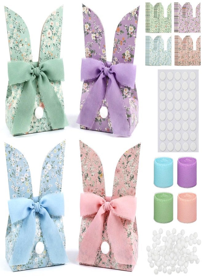 Resurhang 36 Set Easter Bunny Gift Bags Flowers Bunnies Birthday Treat Bags Cute Candy Goodie Rabbit Party Favors Supplies Crafts for Birthday Wedding Spring Party Favor - Image 1