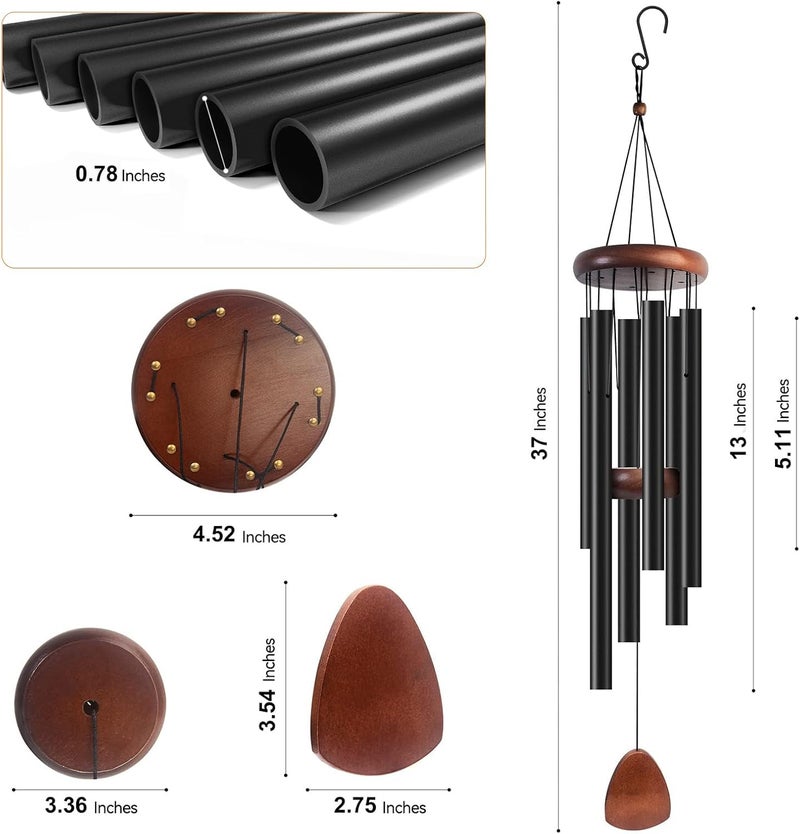 Litu Fault optimized construction Wind Chimes for Outside with Wood Wind Catcher, 37 Inches Large Aluminum Windchimes Outdoors for Patio Decoration & Zen Atmosphere, Great as a Gift for Family & Relative(Black) Wide range compatible material - Image 2