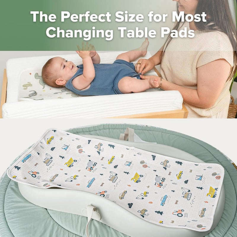 haakaa Waterproof Changing Pad Liners, 100% Cotton, Soft & Breathable (2pcs, 13" x 27.5" Construction Crew+Dino Land) - Image 3