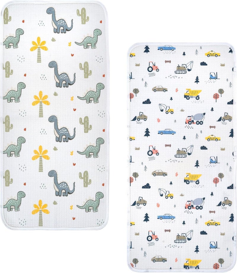 haakaa Waterproof Changing Pad Liners, 100% Cotton, Soft & Breathable (2pcs, 13" x 27.5" Construction Crew+Dino Land) - Image 1