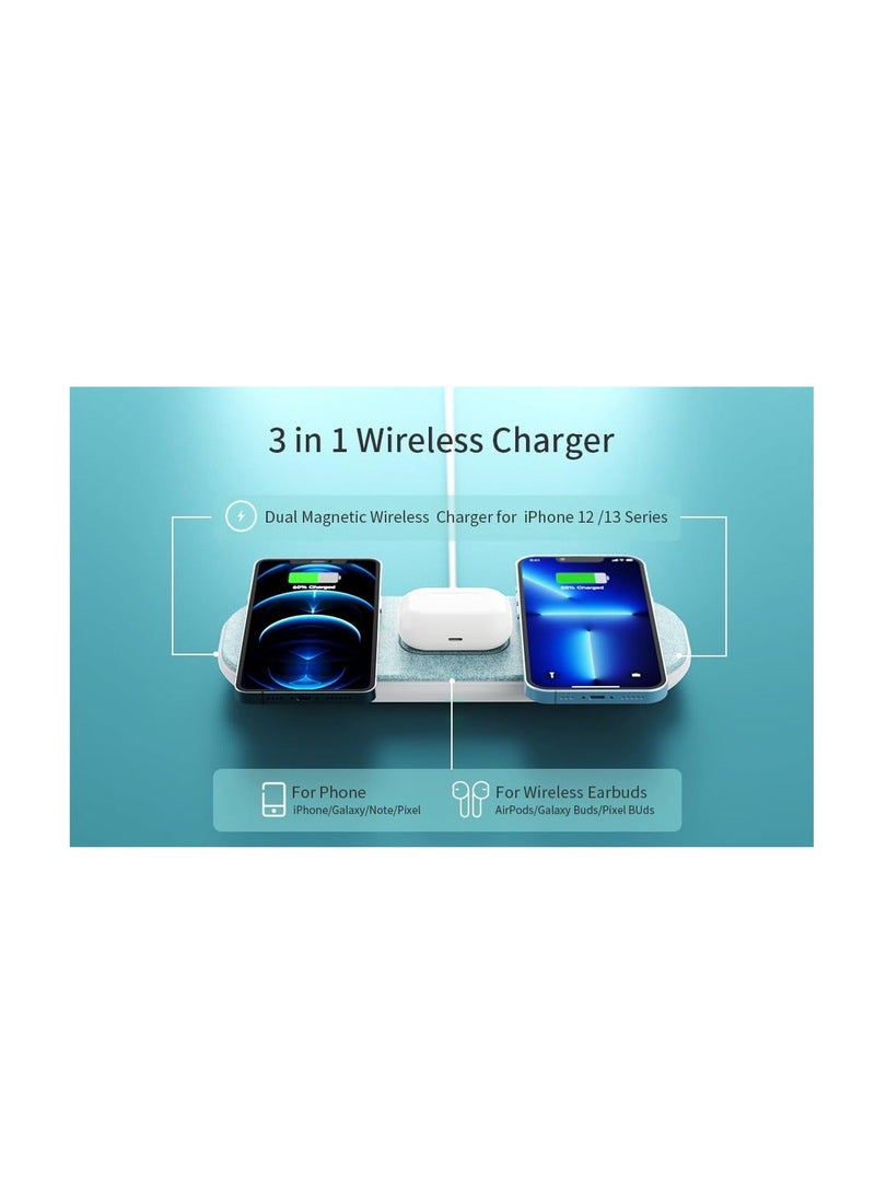 Generic - Magnetic Wireless Charger, 3 in 1 Fast Wireless Charging Pad Compatible with MagSafe Charger, Compatible with iPhone 14/Pro/Max/Plus/13/12, AirPods, Wireless Phone Charger for Galaxy S23/S22/S21/S20 - Image 1