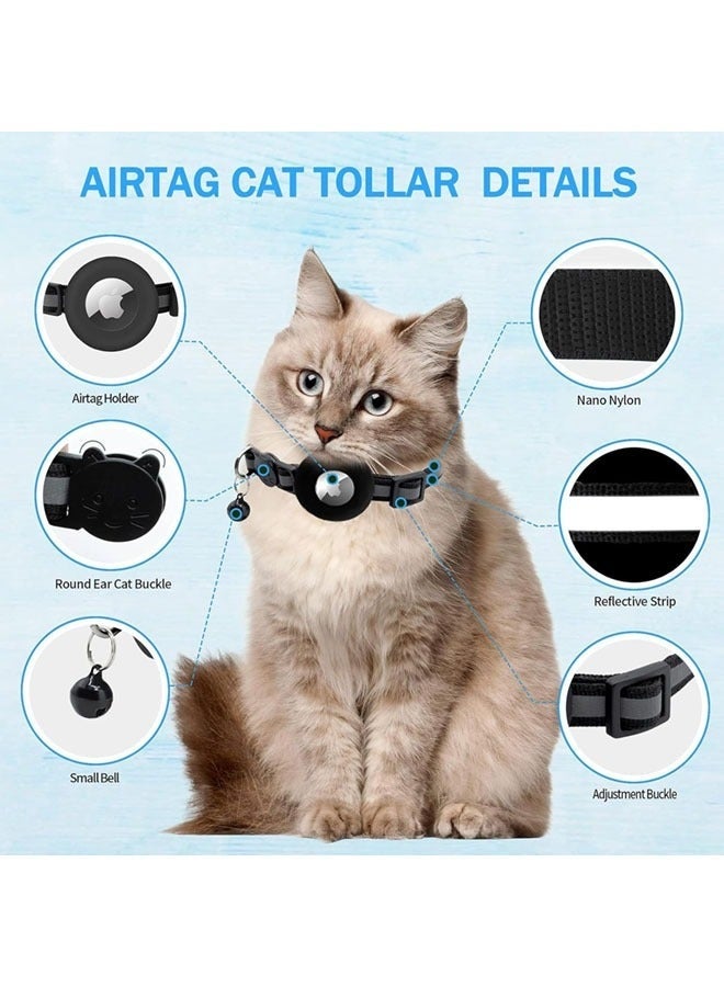 Cat Collar Breakaway for Dogs Cats, Reflective Kitten Collar with Apple Air Tag Holder and Bell, 0.4 Inches in Width and Lightweight (Black) - Image 2