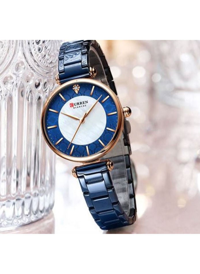 CURREN CURREN Women Watch Top Brand Luxury Blue Female Waterproof Clock Mesh Stainless Steel Bracelet Simple Ladies Wristwatch 9072 - Image 1