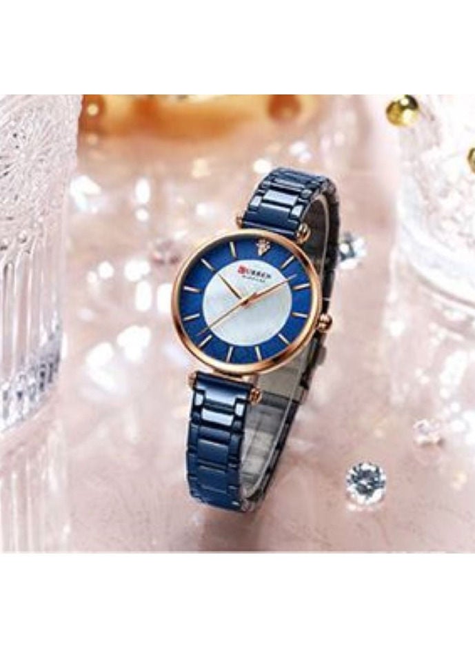 CURREN CURREN Women Watch Top Brand Luxury Blue Female Waterproof Clock Mesh Stainless Steel Bracelet Simple Ladies Wristwatch 9072 - Image 2