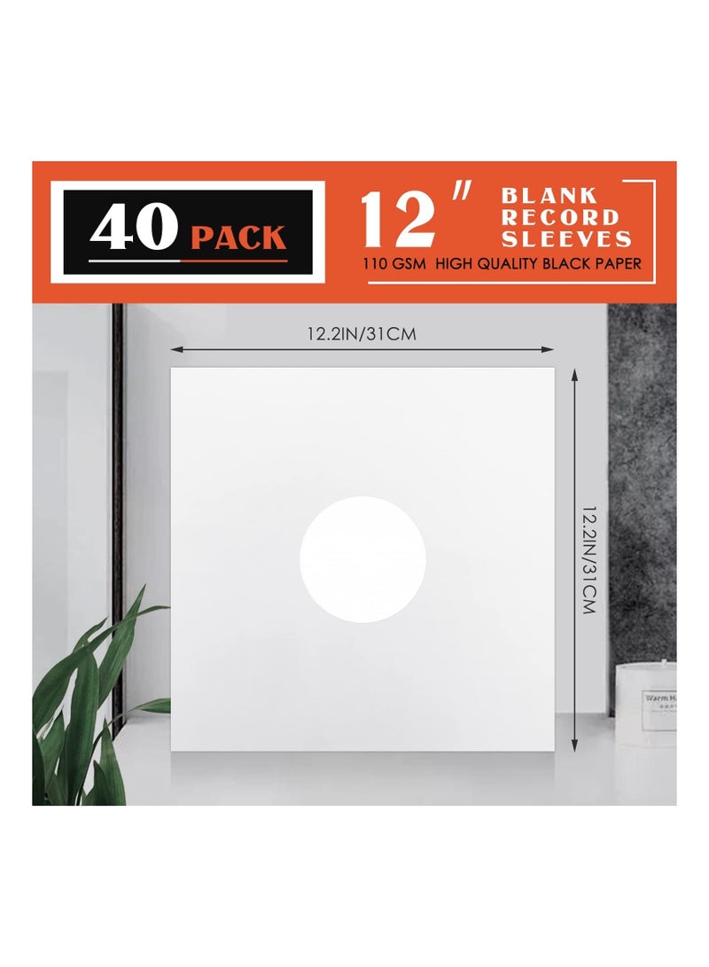 Captaintech Record Sleeves, 40 Pcs 12 Inch Vinyl Record Sleeves Blank Album Jackets Paper Poly Inner Sleeves Square Blank Record Jacket Covers for Album Vinyl Records Collections Storage Decorations (White) - Image 3