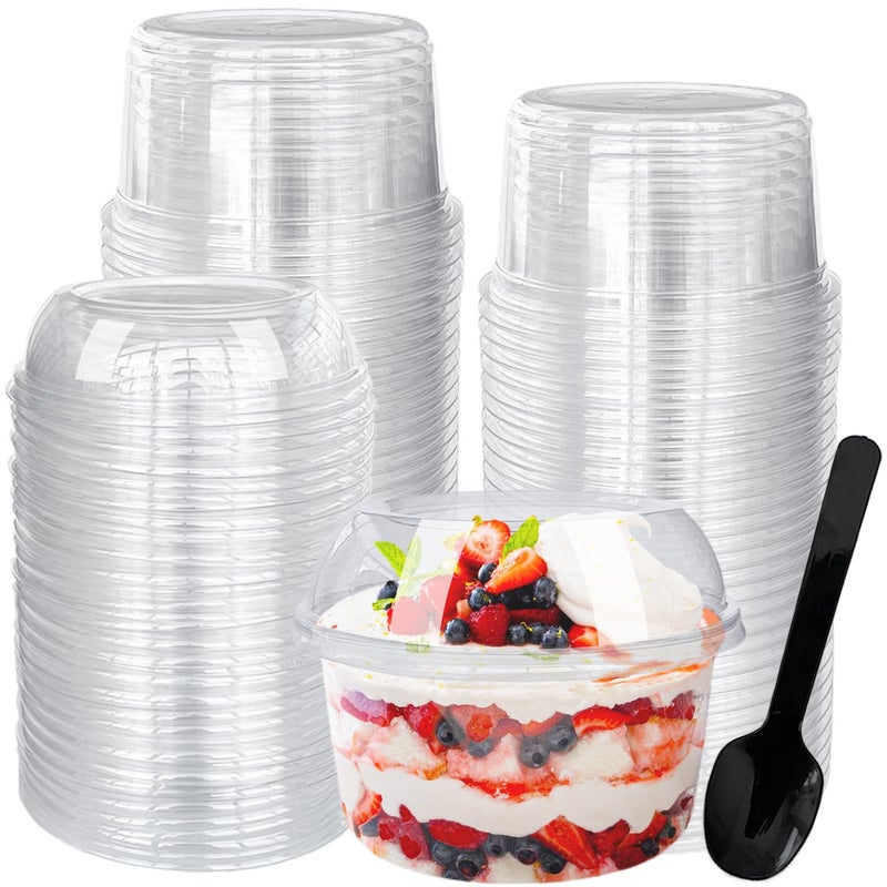 Alaeseje 50 Pack 12 oz Disposable Clear Plastic Cups PET Dessert Cups with Lids and Spoons Disposable Snack Bowls for Cupcake Pudding Snacks Yogurt ParfaitFruits Mousse - Image 1