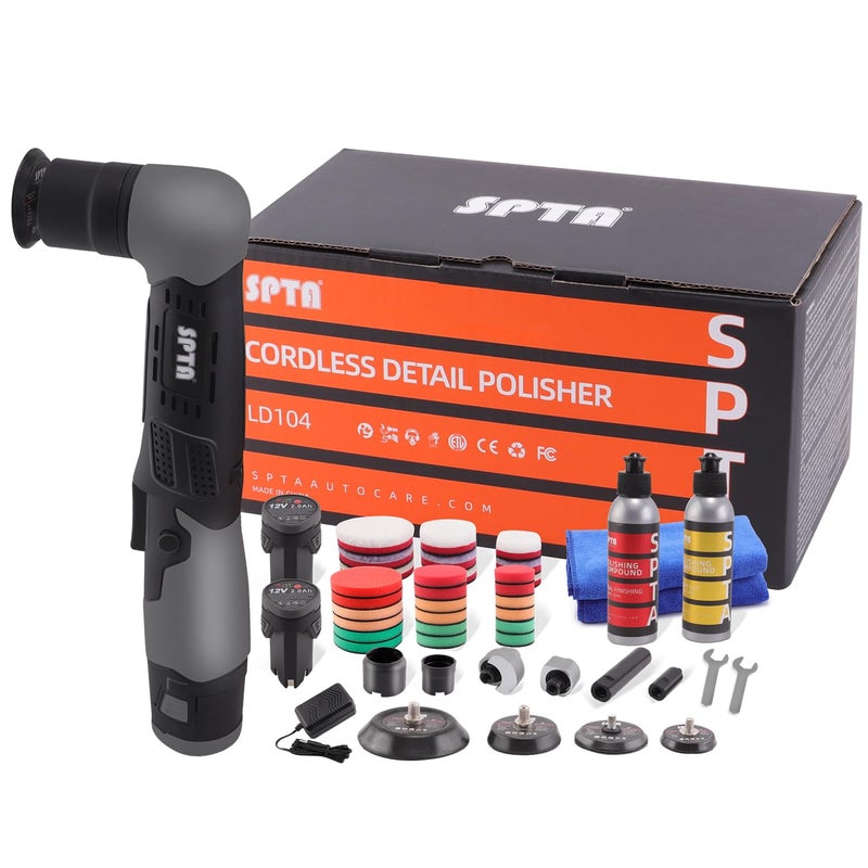 SPTA Cordless Mini Car Polisher 12V Scratches Killer Car Polisher RO/DA Cordless Polisher with Polishing Pad for Polishing, Sanding and Cleaning (Sets 1) - Image 1