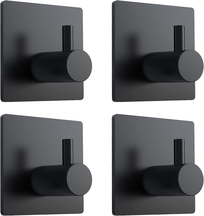 VIS'V Gulf popular simple design Adhesive Hooks, Black Adhesive Towel Hooks Waterproof Self Adhesive Shower Wall Hooks Stainless Steel Stick on Hooks Heavy Duty Sticky Hooks for Bathroom Kitchen Livingroom Camper - 4 Pcs Elegant upgraded practical design - Image 1