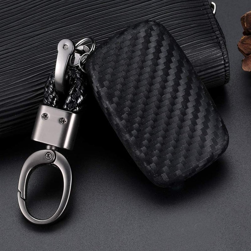 ROYALFOX غطاء مفتاح ذكي من السيليكون وألياف الكربون من Royalfox™ بخمسة أزرار، مناسب لسيارات لاند روفر ديفندر ديسكفري سبورت LR2 LR3 LR4 رينج روفر سبورت إيفوك وجاكوار XF XJ XJL XE F-PACE (ألياف الكربون) - Image 3