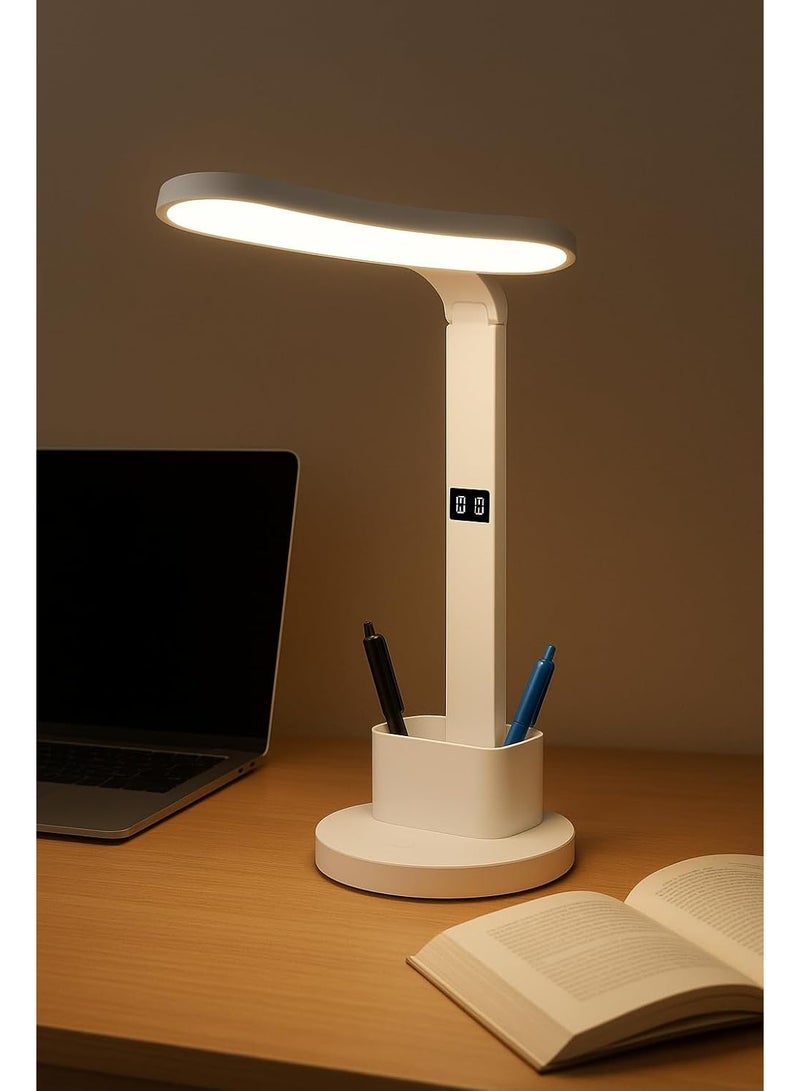 مصباح مكتب LED بقاعدة شحن Type-C | مصباح طاولة تحكم باللمس 3 ألوان | إضاءة حماية العين مع تعتيم | مصباح قراءة بجانب السرير مع حامل جوال وشاشة LCD وساعة رقمية - Image 4