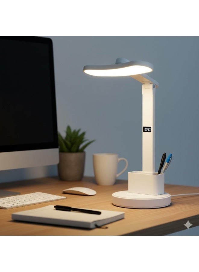 مصباح مكتب LED بقاعدة شحن Type-C | مصباح طاولة تحكم باللمس 3 ألوان | إضاءة حماية العين مع تعتيم | مصباح قراءة بجانب السرير مع حامل جوال وشاشة LCD وساعة رقمية - Image 5
