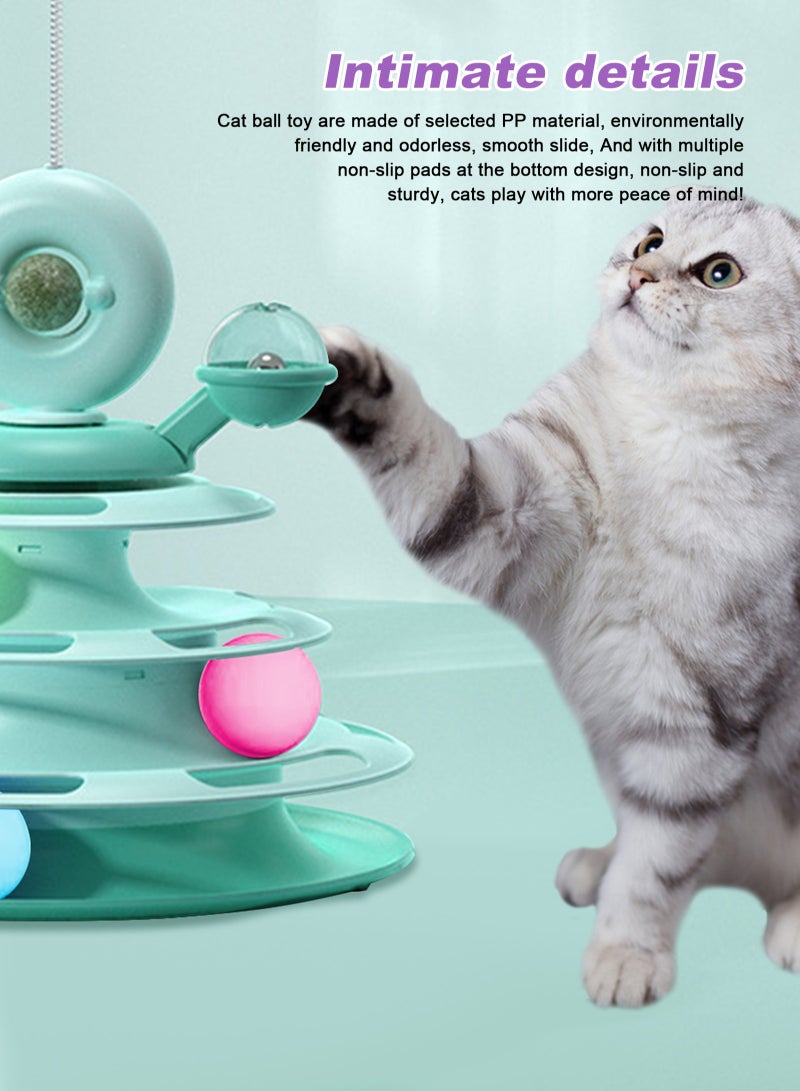 URbazaar Interactive Cat Toy for Indoor Cats,5-Level Turntable Cat Toy Balls with 4 Colorful Balls 1 Catnip,Circular Track Cat Roller Toy with Cat Feather Wand,Suitable for Kittens Hunting/Chasing/Exercising (Green) - Image 3