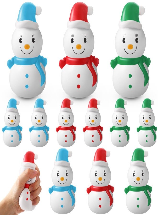 Poen 12 Pcs Christmas Squeeze Snowman Stress Ball Unique Novelty Squeeze Relief Sensory Stress Relief Gifts for Christmas Compact Holiday Presents(Green, Red, Blue) - Image 1