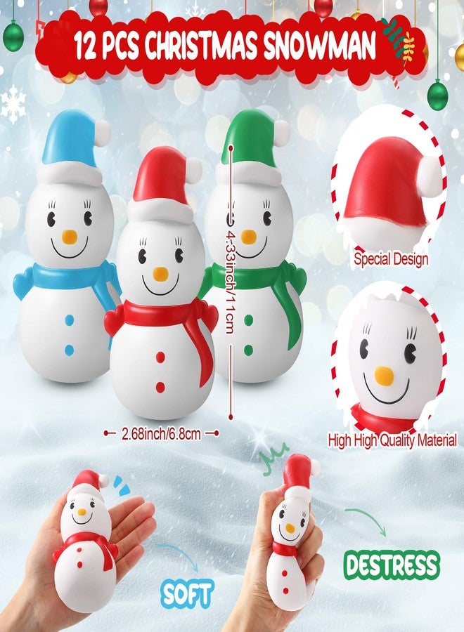 Poen 12 Pcs Christmas Squeeze Snowman Stress Ball Unique Novelty Squeeze Relief Sensory Stress Relief Gifts for Christmas Compact Holiday Presents(Green, Red, Blue) - Image 2