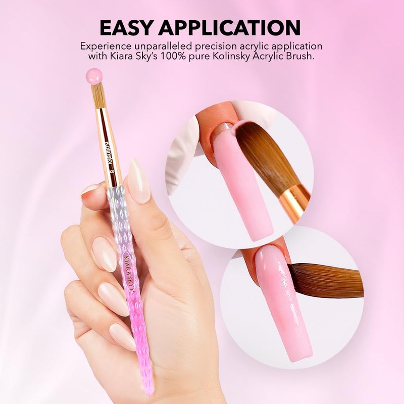 Kiara Sky Pink Crystal Acrylic Nail Brush - Professional Nail Cleaner Tool - Nail Kolinsky Brush for Women - 100% Kolinksy Hand Crafted Nail Tools - Long Lasting Nail Cleaning Brush, #12 - Image 5
