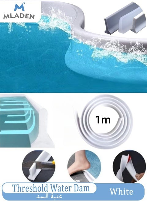 Collapsible Bathroom Threshold Water Dam Barrier, Silicone Self-Adhesive Shower Edge Water Barrier Water Retaining Strip Water Flow Block Seal Strip,Shower Water Blocker Retention System,Dry and Wet Separation for Bathroom and Countertop Sink,39in