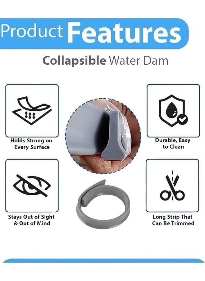 MLADEN - Collapsible Bathroom Threshold Water Dam Barrier, Silicone Self-Adhesive Shower Edge Water Barrier Water Retaining Strip Water Flow Block Seal Strip,Shower Water Blocker Retention System,Dry and Wet Separation for Bathroom and Countertop Sink,39in - Image 1