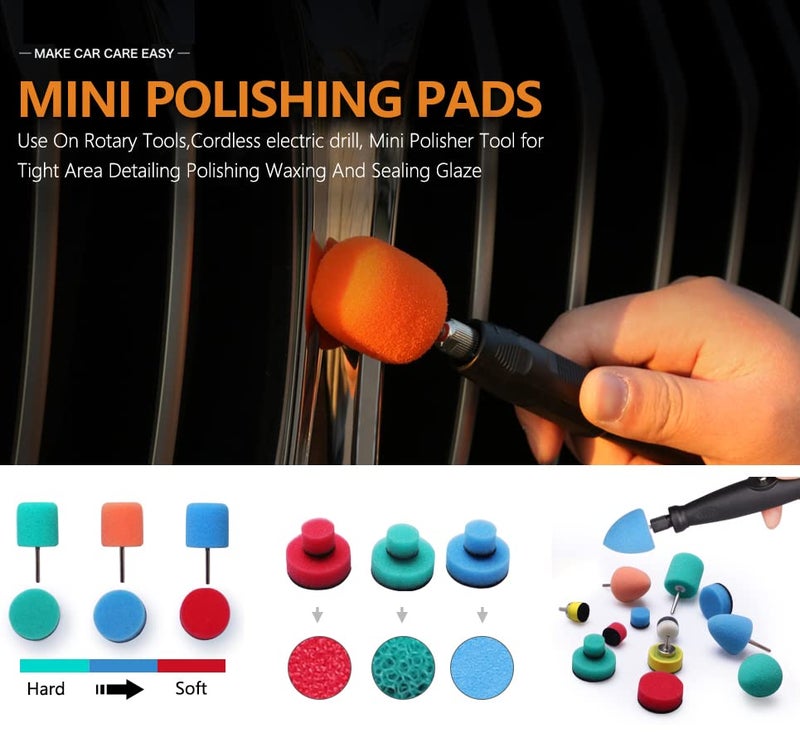 DIY Crafts DIY Crafts 22x Mini Buffing Polishing Detail Polisher Pads On Rotary Tools,Cordless Drill, Polisher Tool for Tight Area Detailing Polishing Waxing Sealing Glaze (with 2xFelt 2X Fur Pad, 2" inch Kit)  - Image 2