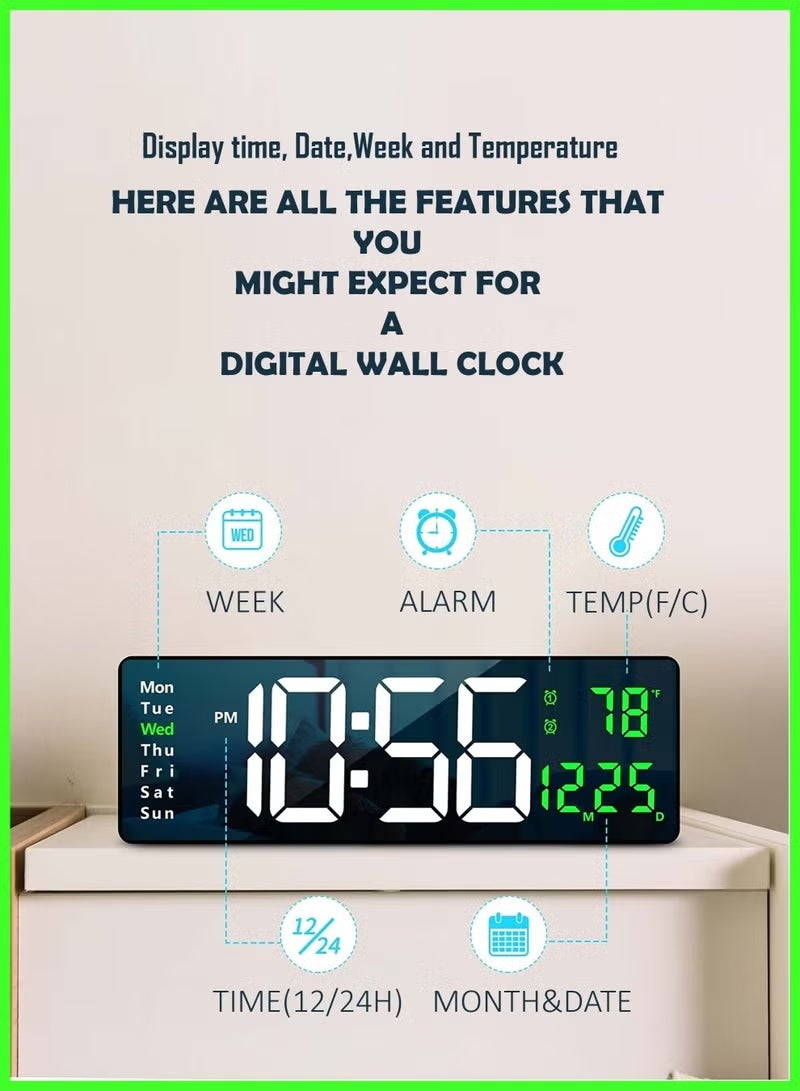 GENNEXT 16.2-Inch Digital Wall Clock with LED Display, Remote Control, Automatic Brightness Dimmer, Date, Week, and Temperature Features for Living Room Decor - Image 3