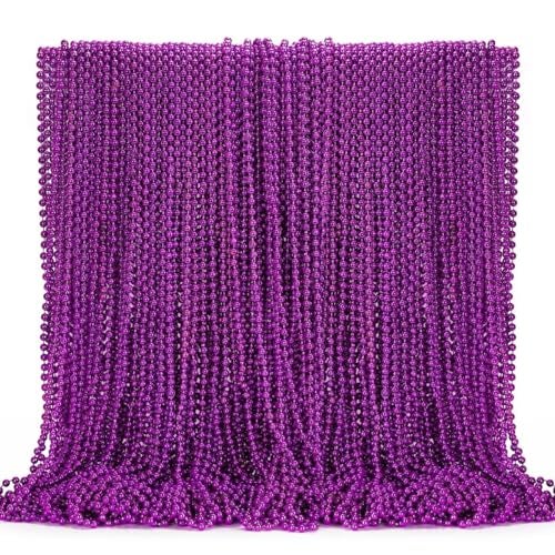 EOBOH 144PCS Mardi Gras Beads Purple Bead Necklace Party Favors 33 Beaded Necklace Costume Bulk Festival Parade Throw Accessories for Halloween Mardi Gras Wedding Birthday Celebrations Decorations - Image 1