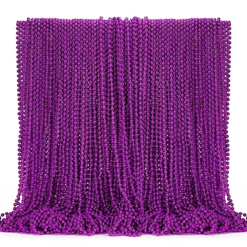 EOBOH 144PCS Mardi Gras Beads Purple Bead Necklace Party Favors 33 Beaded Necklace Costume Bulk Festival Parade Throw Accessories for Halloween Mardi Gras Wedding Birthday Celebrations Decorations - Image 3