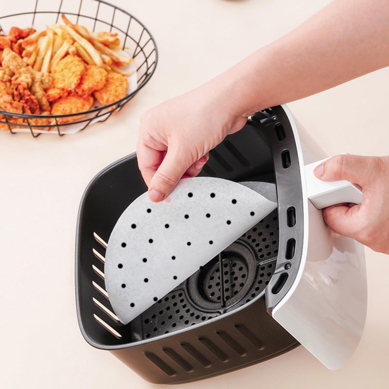 Numola Air Fryer Liners Disposable Parchment Paper, Numola 100 Pcs Airfryer Sheets, 7 Inch White Non-stick Steamer Liner for Oven, Microwave, Bamboos Steaming Basket - Image 5